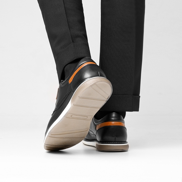 Men's Wide Width PU Leather Oxford Sneakers - BLACK - 7